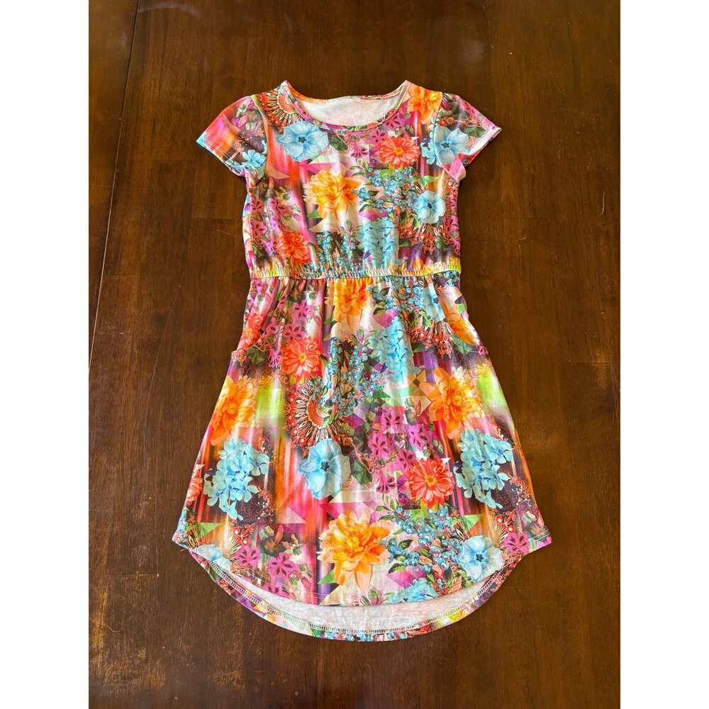 Girls Tshirt dress pockets spring summer Easter playwear modest vibrant hi low